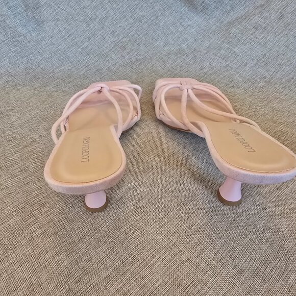 Women's Pink Nubuck Strappy Knotted Sandals with Kitten Heel, Size 9 - Picture 4 of 5